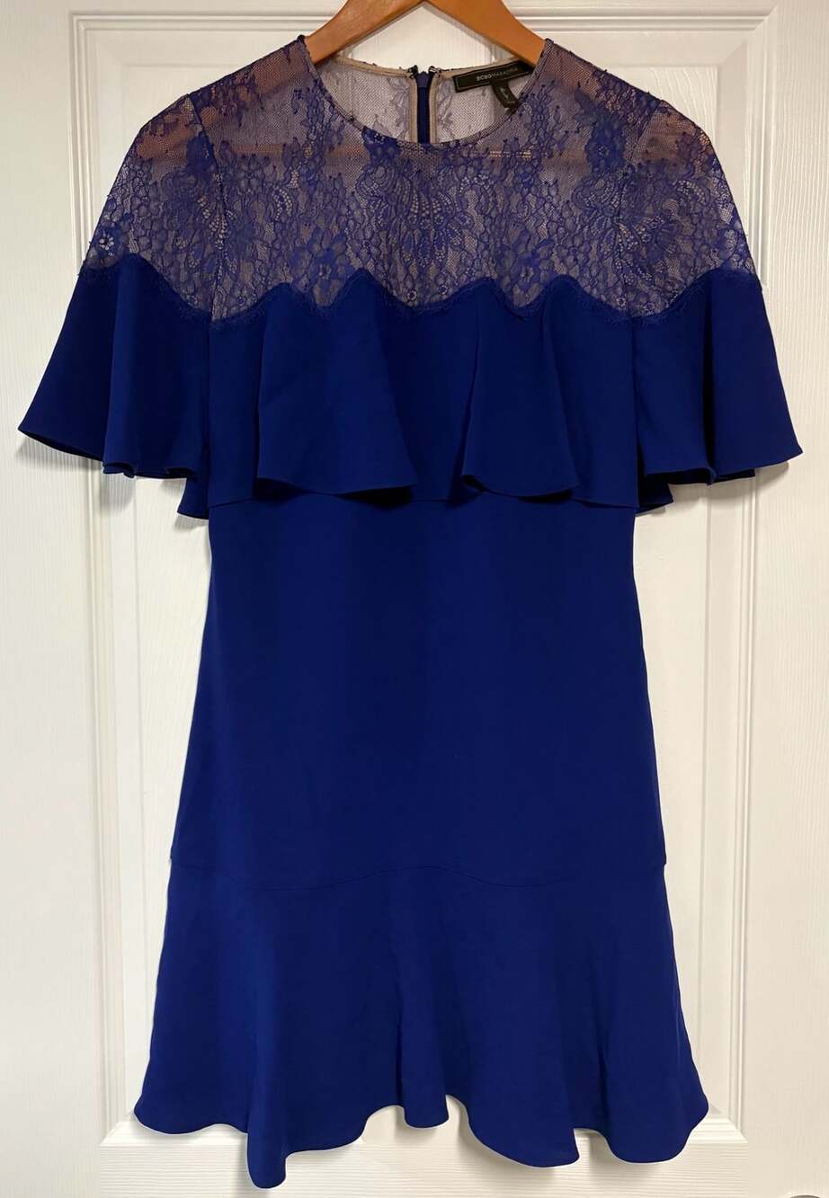 Bcbgmaxazria Dress Size XXS Royal Blue Lace Flutter Sleeve Mini